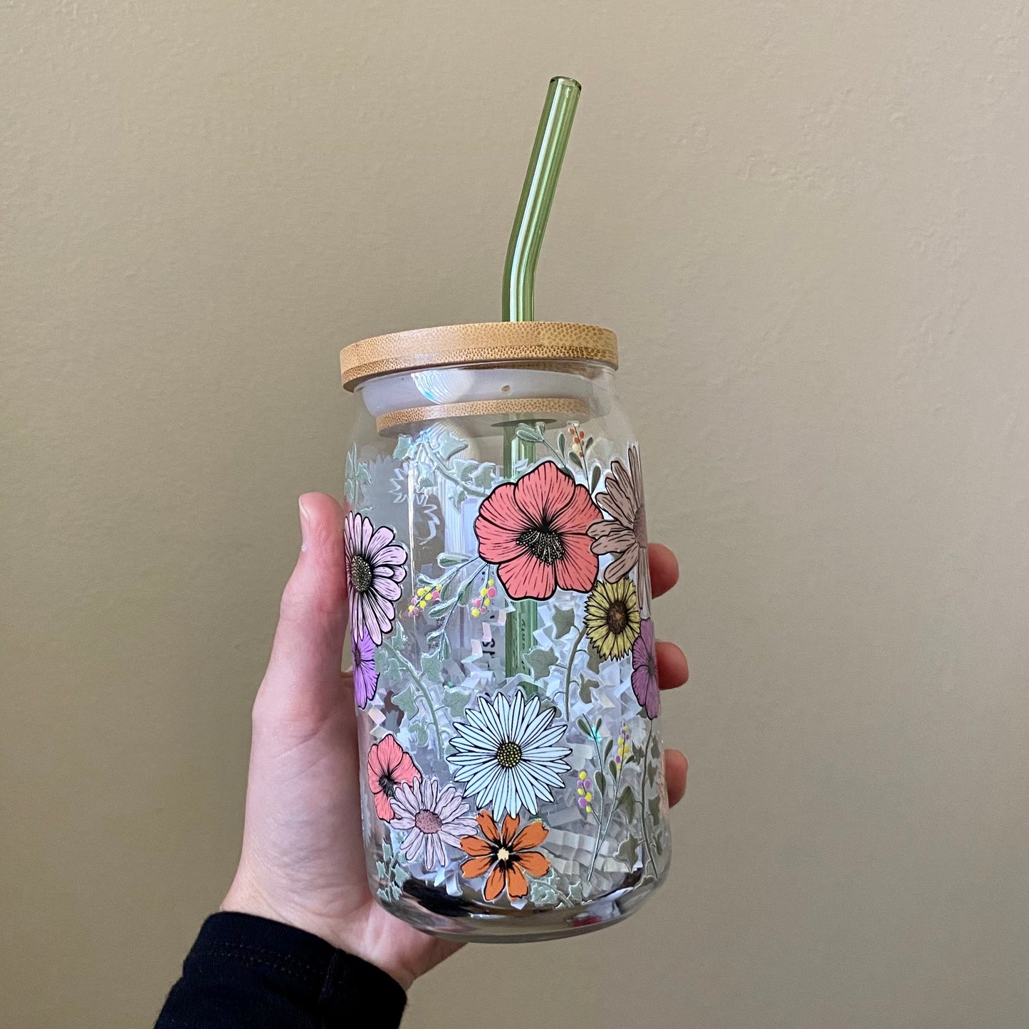 Boho Floral glass cup