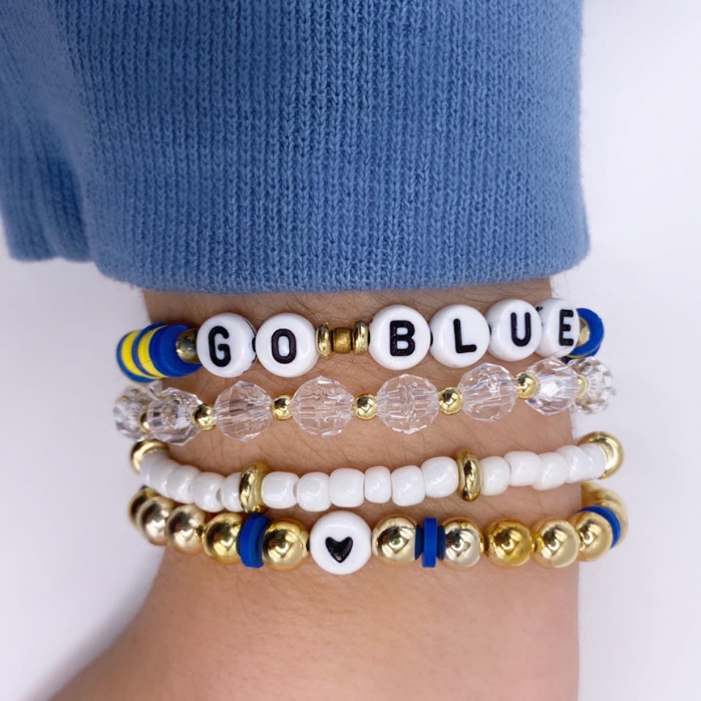 Go Blue bracelet stack